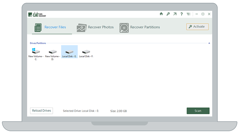 select the drive and click on the scan button to start recover deleted files from sd card process