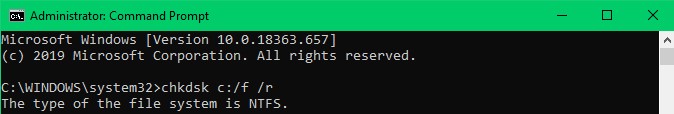 type chkdsk D: /f /r to repair corrupt SD card
