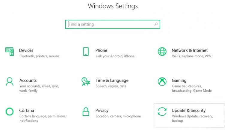 open windows settings to fix registry errors