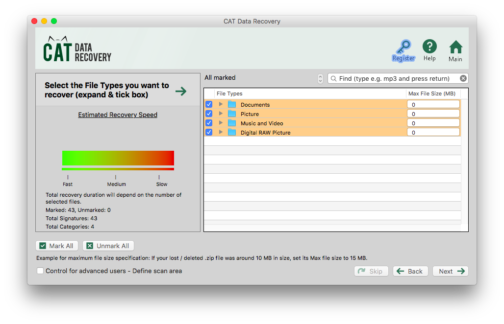 Select the File Types which you want to specifically recover from Mac hard drive