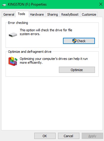 click on check to recover USB drive once it has turned inaccessible