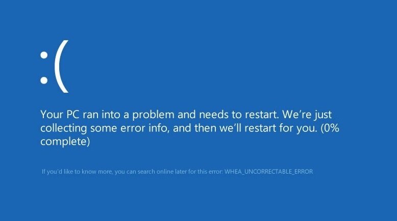 BSOD error screen of WHEA uncorrectable error