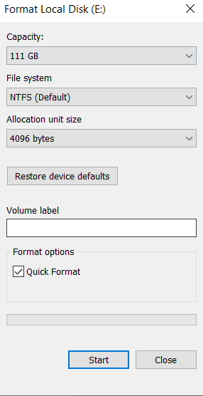 format the drive containg the unreadable error