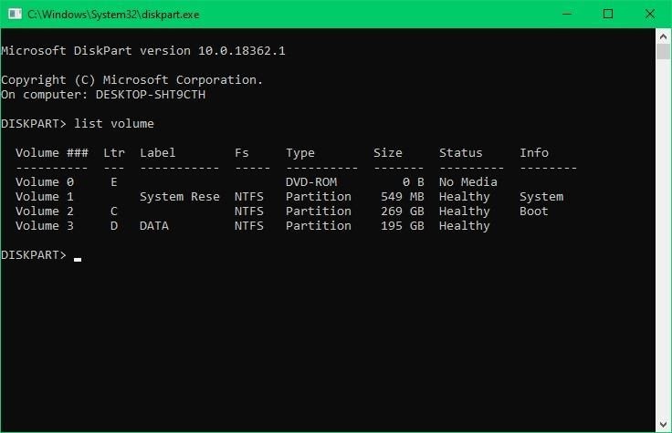 convert RAW to NTFS using Diskpart